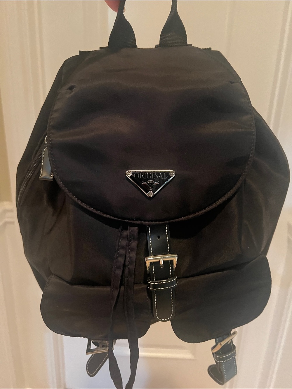 Original Black Nylon Men's Backpack with Buckle Accent